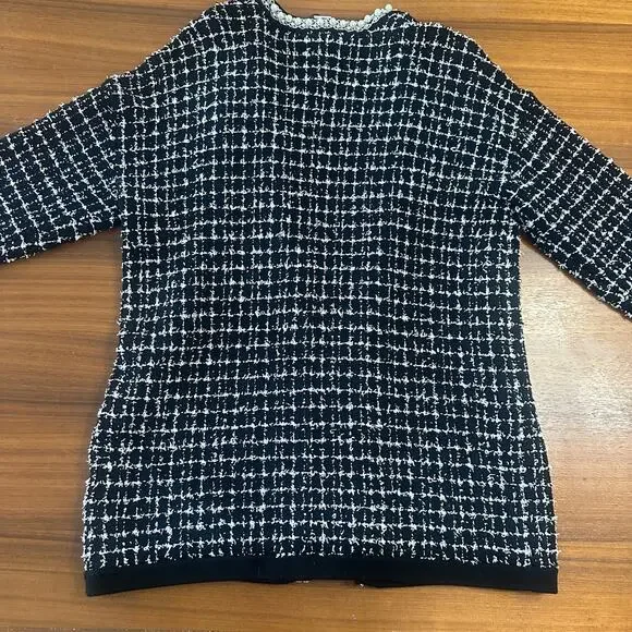 Alice + Olivia Bradford Beaded Open Front Cardigan, Tweed Embellished, Large NWT